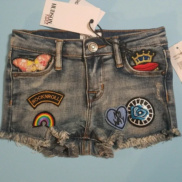 NWT Girls Hudson Jean Shorts with Patches - Picture 7 of 7